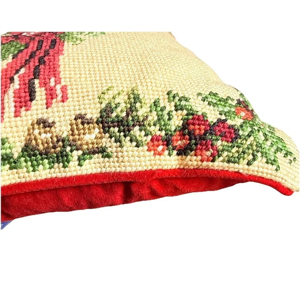 Vintage Handmade Needlepoint Christmas Pillow Home For The Holidays 13x13
